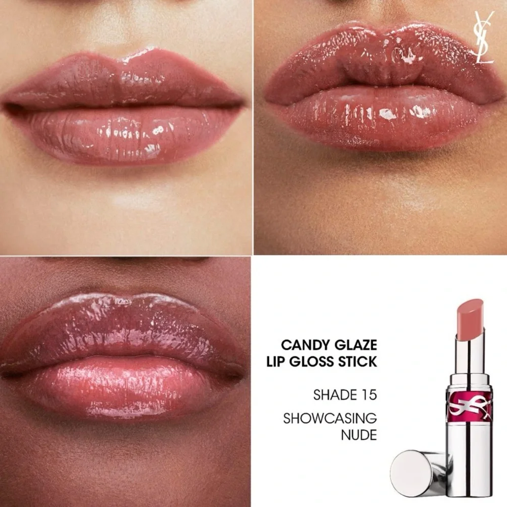🫦 YSL Loveshine Candy Glaze Lip Gloss Stick - 15 Showcasing Nude